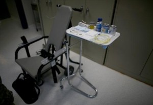 The restraint chair used to force-feed detainees on hunger strike is seen at the detainee hospital in Camp Delta which is part of the U.S. military prison in Guantanamo Bay, Cuba. Joe Raedle/Getty Images